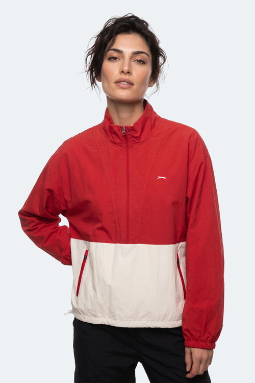 Slazenger RESTORED Kadın Dik Yaka Fermuarlı Oversıze Kırmızı Rüzgarlık