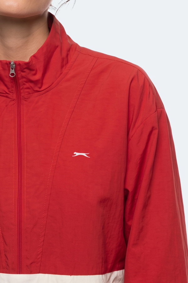 Slazenger RESTORED Kadın Dik Yaka Fermuarlı Oversıze Kırmızı Rüzgarlık