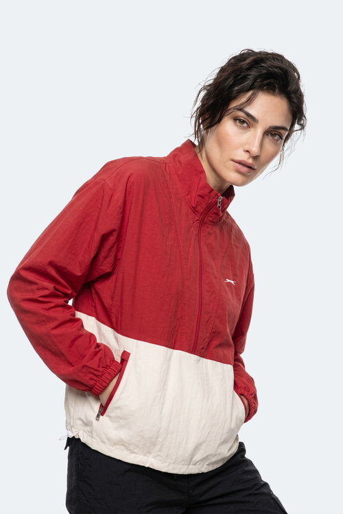 Slazenger RESTORED Kadın Dik Yaka Fermuarlı Oversıze Kırmızı Rüzgarlık