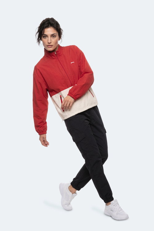 Slazenger RESTORED Kadın Dik Yaka Fermuarlı Oversıze Kırmızı Rüzgarlık