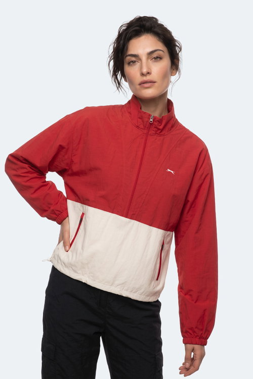 Slazenger RESTORED Kadın Dik Yaka Fermuarlı Oversıze Kırmızı Rüzgarlık