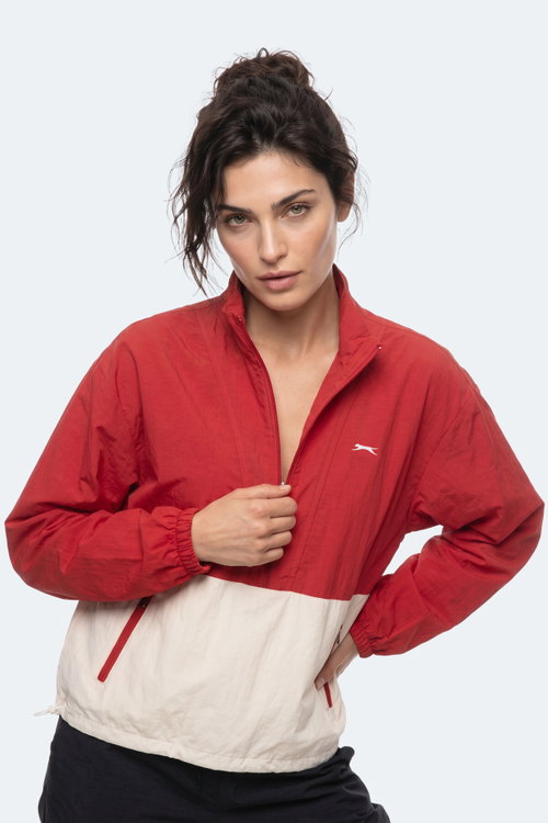 Slazenger RESTORED Kadın Dik Yaka Fermuarlı Oversıze Kırmızı Rüzgarlık