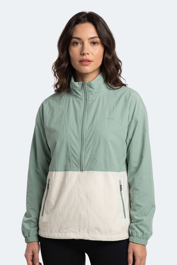 Slazenger RESTORED Kadın Dik Yaka Fermuarlı Oversıze Su Yeşili Rüzgarlık