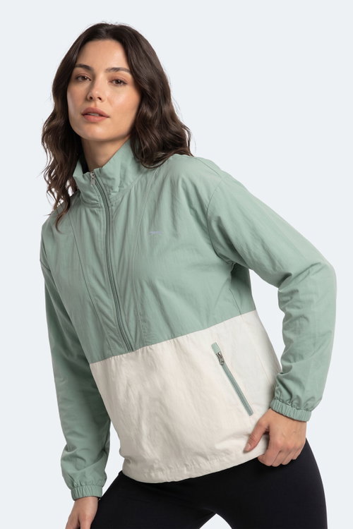 Slazenger RESTORED Kadın Dik Yaka Fermuarlı Oversıze Su Yeşili Rüzgarlık