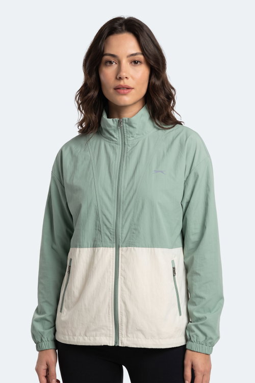 Slazenger RESTORED Kadın Dik Yaka Fermuarlı Oversıze Su Yeşili Rüzgarlık