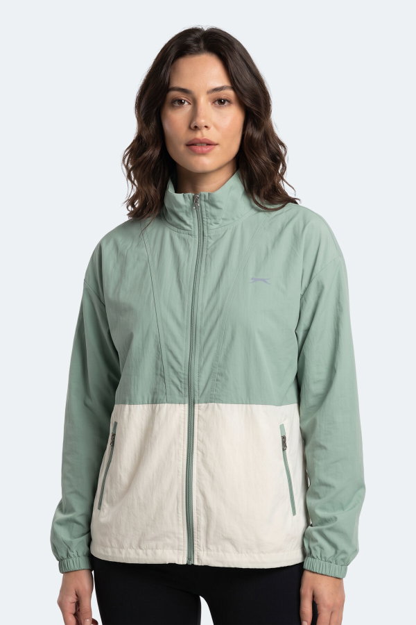 Slazenger RESTORED Kadın Dik Yaka Fermuarlı Oversıze Su Yeşili Rüzgarlık