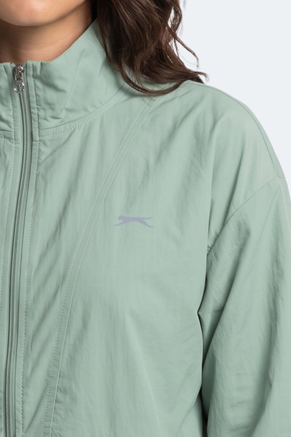 Slazenger RESTORED Kadın Dik Yaka Fermuarlı Oversıze Su Yeşili Rüzgarlık
