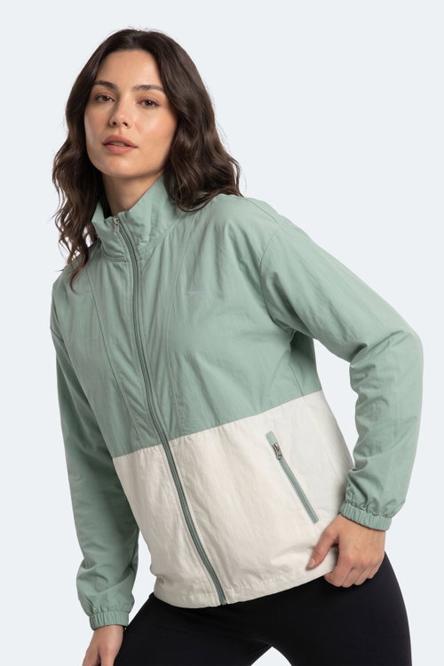 Slazenger RESTORED Kadın Dik Yaka Fermuarlı Oversıze Su Yeşili Rüzgarlık