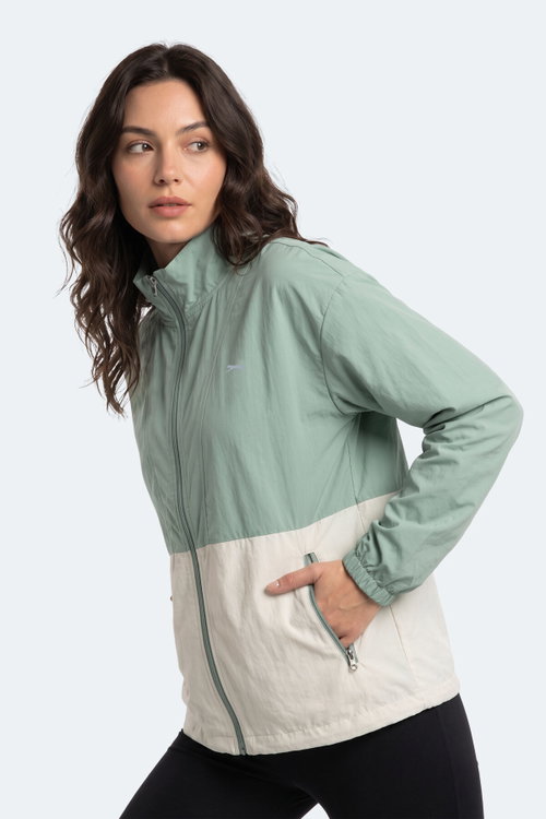Slazenger RESTORED Kadın Dik Yaka Fermuarlı Oversıze Su Yeşili Rüzgarlık