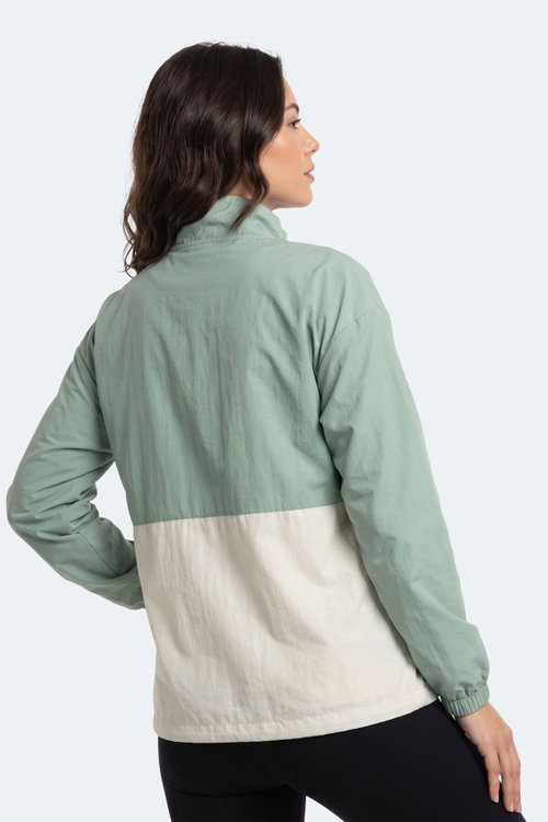 Slazenger RESTORED Kadın Dik Yaka Fermuarlı Oversıze Su Yeşili Rüzgarlık
