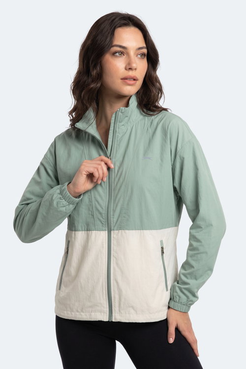 Slazenger RESTORED Kadın Dik Yaka Fermuarlı Oversıze Su Yeşili Rüzgarlık