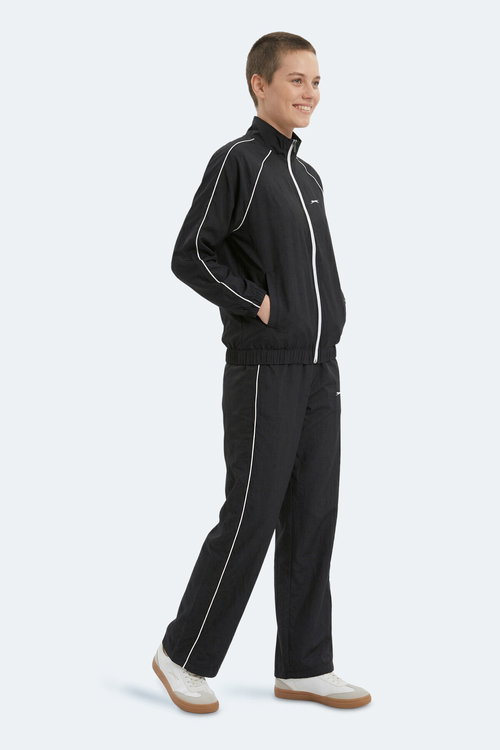 Slazenger REVEL Kadın Dik Yaka Fermuarlı Siyah Eşofman Takımı