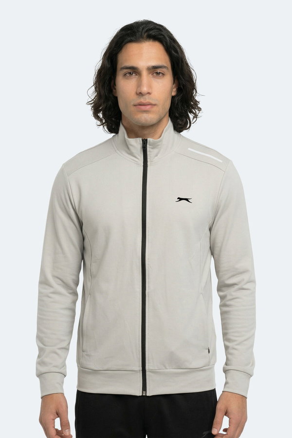 Slazenger REVOLVER Erkek Fermuarlı Dik Yaka Cepli Gri Sweatshırt