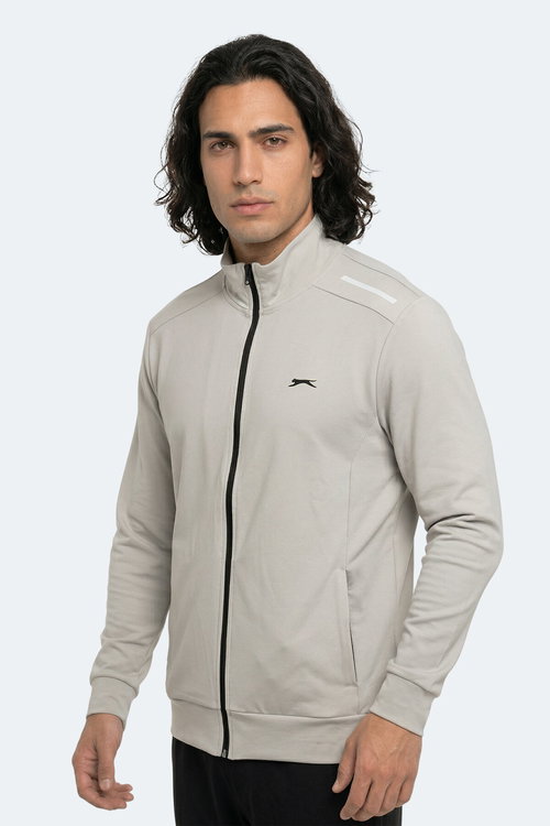 Slazenger REVOLVER Erkek Fermuarlı Dik Yaka Cepli Gri Sweatshırt