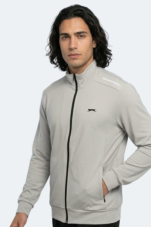 Slazenger REVOLVER Erkek Fermuarlı Dik Yaka Cepli Gri Sweatshırt