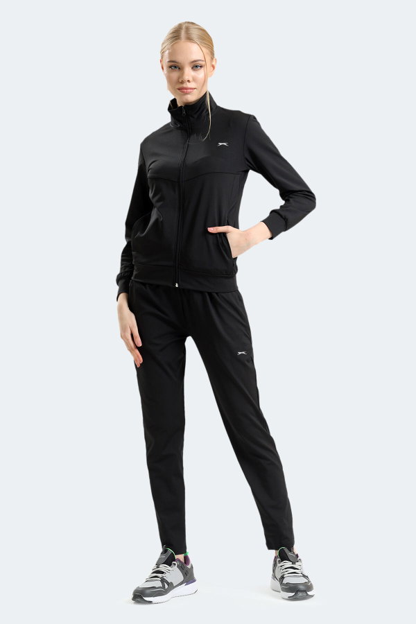 Slazenger RICHMAL Kadın Fermuarlı Dik Yaka Cepli Siyah Eşofman Takımı