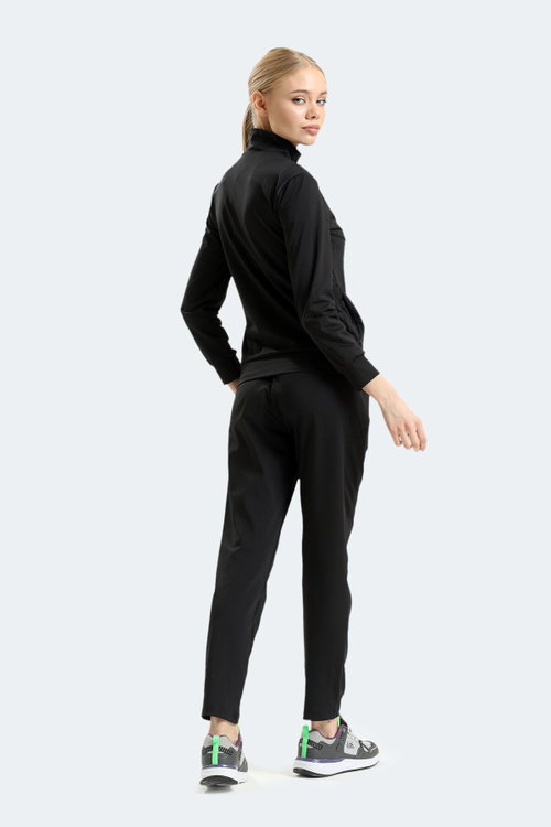Slazenger RICHMAL Kadın Fermuarlı Dik Yaka Cepli Siyah Eşofman Takımı