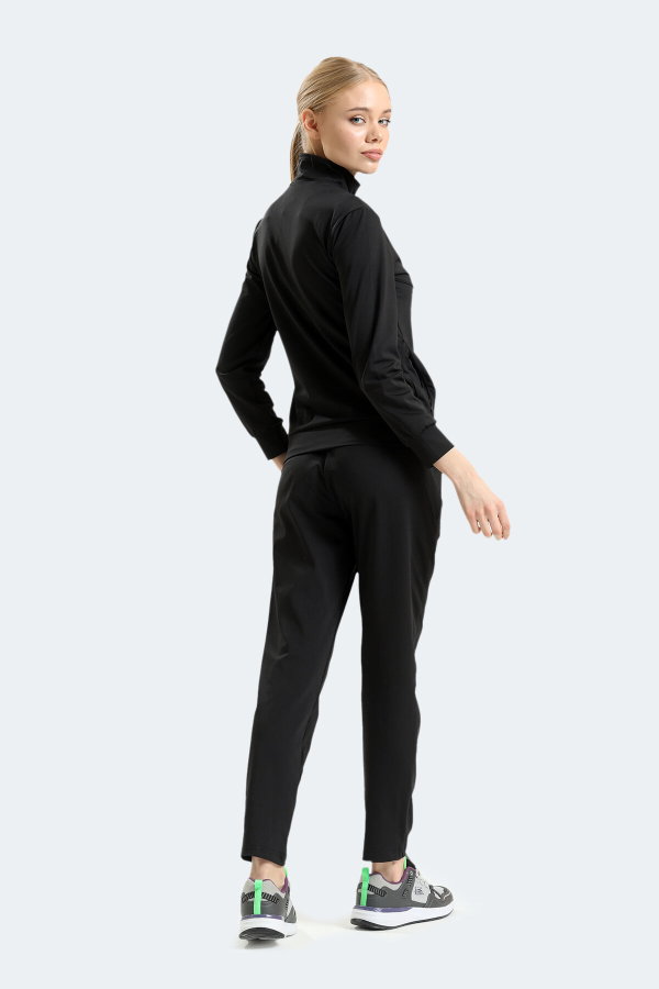 Slazenger RICHMAL Kadın Fermuarlı Dik Yaka Cepli Siyah Eşofman Takımı