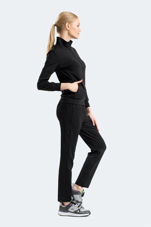 Slazenger RICHMAL Kadın Fermuarlı Dik Yaka Cepli Siyah Eşofman Takımı