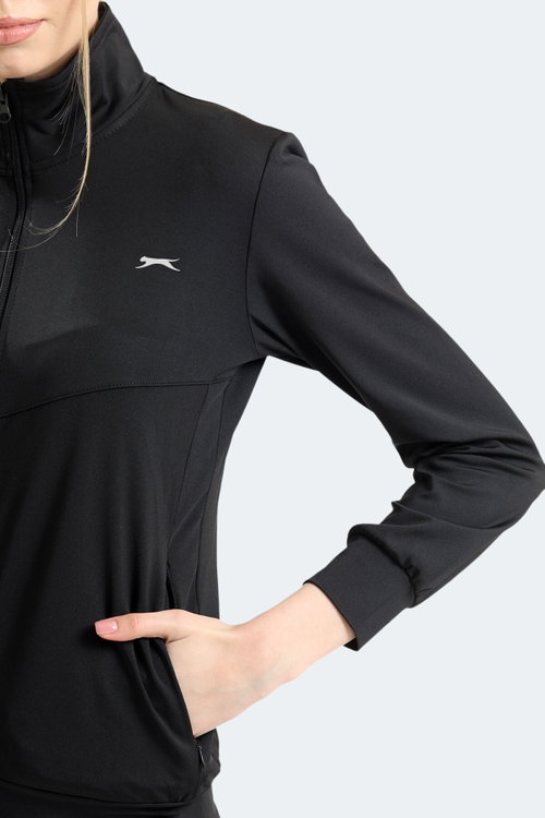 Slazenger RICHMAL Kadın Fermuarlı Dik Yaka Cepli Siyah Eşofman Takımı