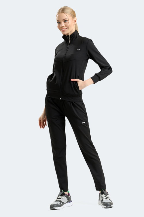 Slazenger RICHMAL Kadın Fermuarlı Dik Yaka Cepli Siyah Eşofman Takımı