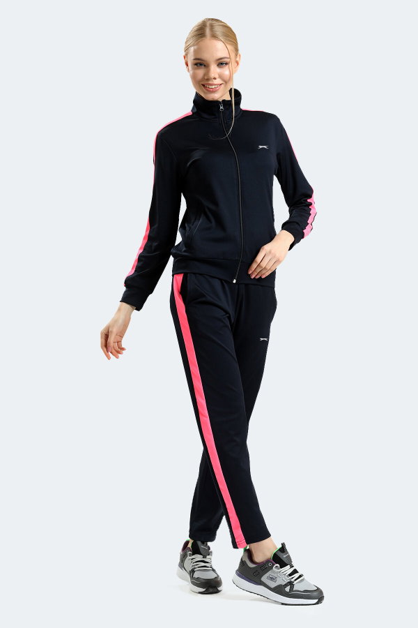 Slazenger RIFLE Kadın Fermuarlı Dik Yaka Cepli Lacivert Eşofman Takımı