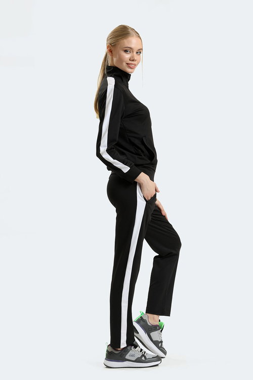 Slazenger RIFLE Kadın Fermuarlı Dik Yaka Cepli Siyah Eşofman Takımı