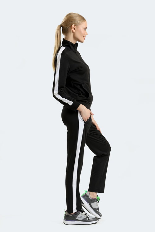 Slazenger RIFLE Kadın Fermuarlı Dik Yaka Cepli Siyah Eşofman Takımı