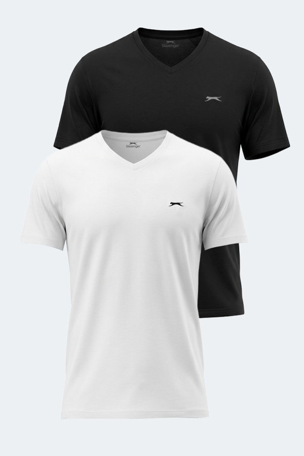 Slazenger RIVALDO 2 Lİ SET Erkek V Yaka Beyaz - Siyah Tişört