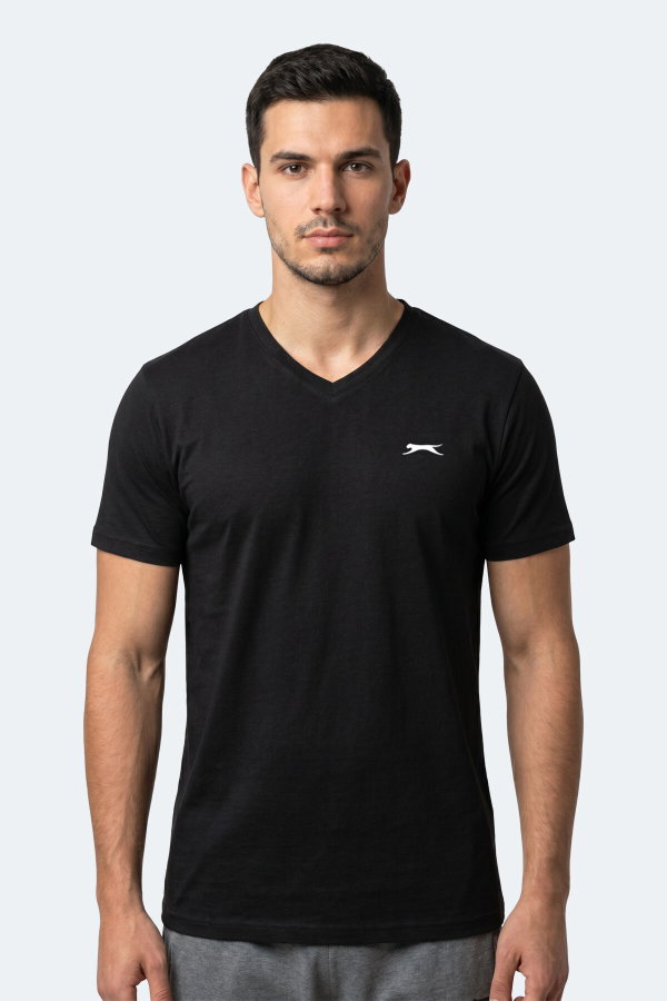 Slazenger RIVALDO 2 Lİ SET Erkek V Yaka Vizon - Siyah Tişört