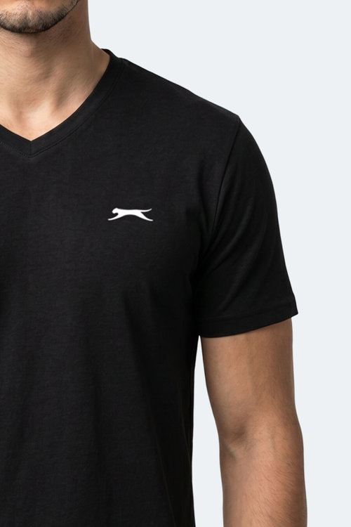 Slazenger RIVALDO 2 Lİ SET Erkek V Yaka Vizon - Siyah Tişört