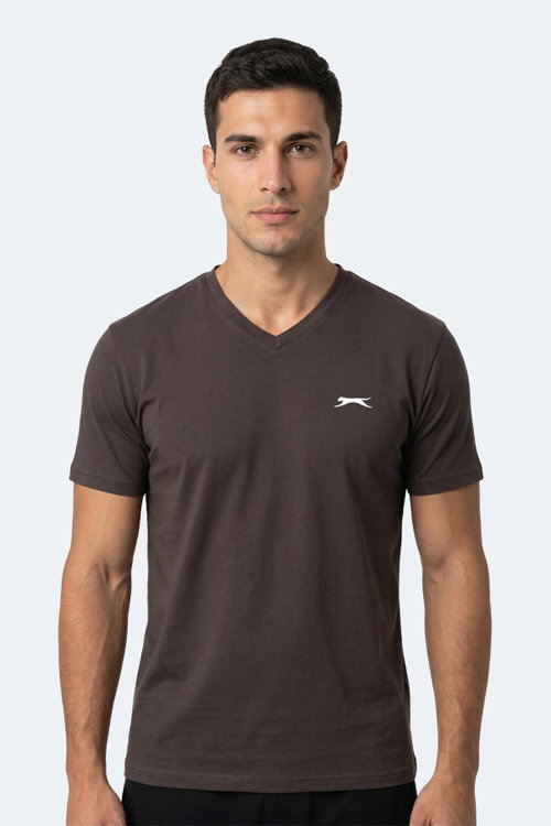 Slazenger RIVALDO IN Erkek V Yaka Koyu Kahve Tişört