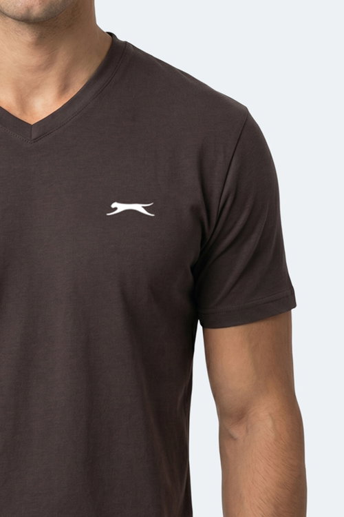 Slazenger RIVALDO IN Erkek V Yaka Koyu Kahve Tişört