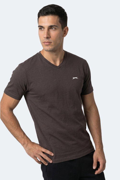 Slazenger RIVALDO IN Erkek V Yaka Koyu Kahve Tişört