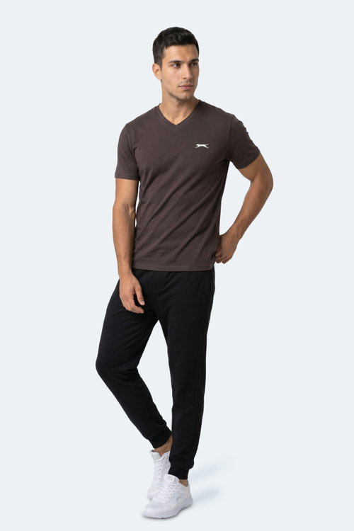 Slazenger RIVALDO IN Erkek V Yaka Koyu Kahve Tişört