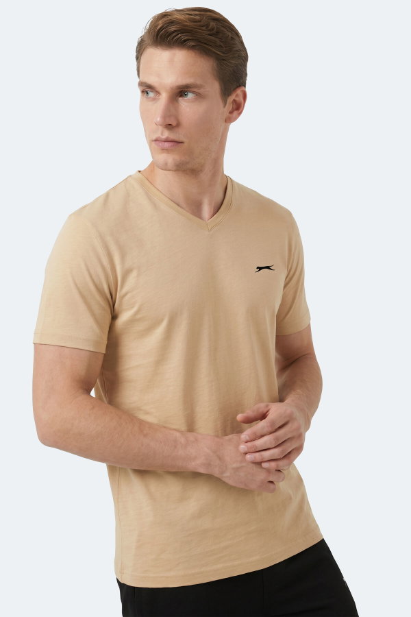 Slazenger RIVALDO T Erkek V Yaka Bej Tişört