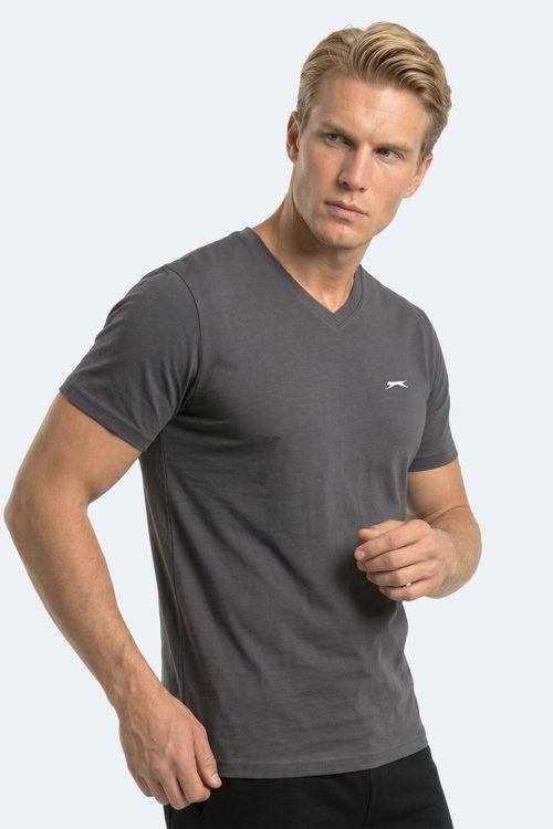 Slazenger RIVALDO T Erkek V Yaka Koyu Gri Tişört