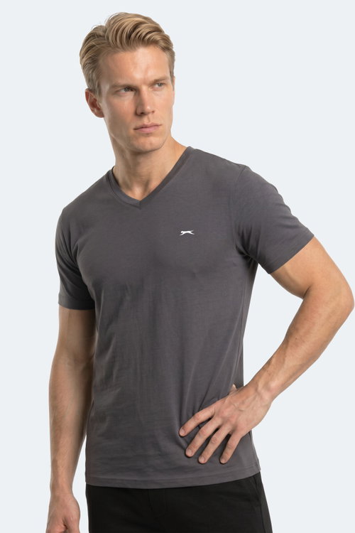 Slazenger RIVALDO T Erkek V Yaka Koyu Gri Tişört