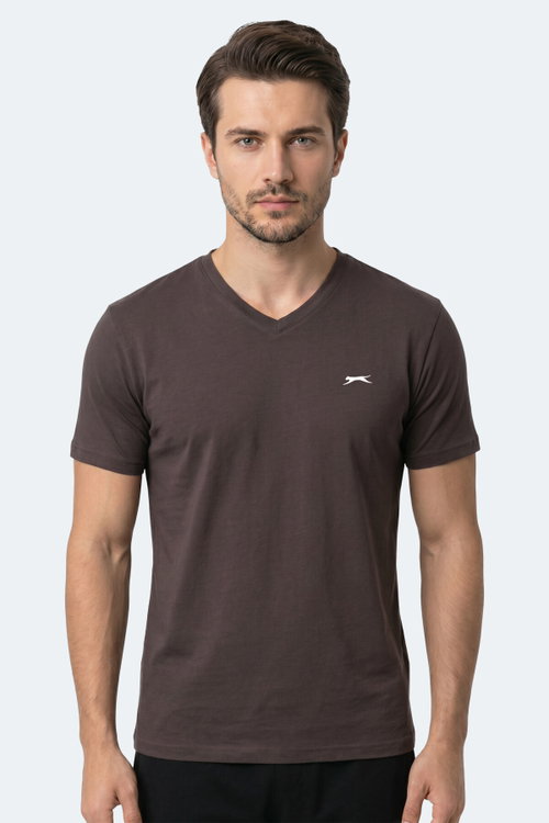 Slazenger RIVALDO T Erkek V Yaka Koyu Kahve Tişört
