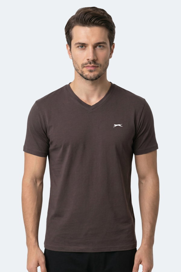 Slazenger RIVALDO T Erkek V Yaka Koyu Kahve Tişört