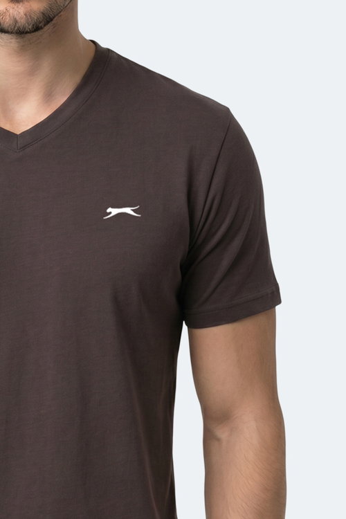 Slazenger RIVALDO T Erkek V Yaka Koyu Kahve Tişört
