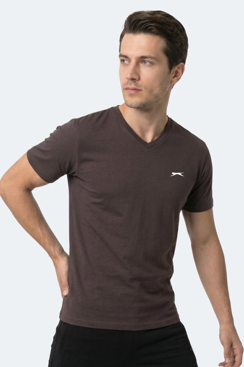 Slazenger RIVALDO T Erkek V Yaka Koyu Kahve Tişört