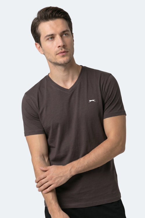 Slazenger RIVALDO T Erkek V Yaka Koyu Kahve Tişört