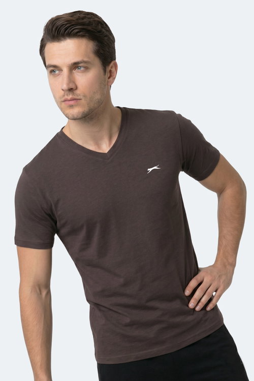 Slazenger RIVALDO T Erkek V Yaka Koyu Kahve Tişört