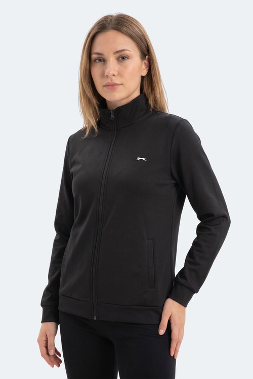 Slazenger RIVORA Kadın Dik Yaka Fermuarlı Siyah Sweatshırt