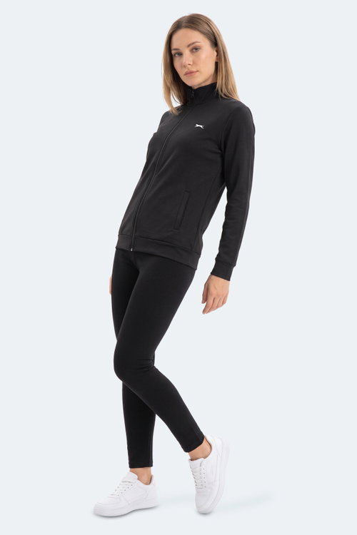 Slazenger RIVORA Kadın Dik Yaka Fermuarlı Siyah Sweatshırt