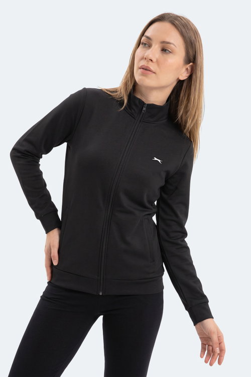 Slazenger RIVORA Kadın Dik Yaka Fermuarlı Siyah Sweatshırt