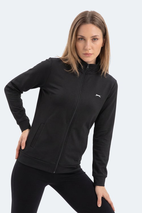 Slazenger RIVORA Kadın Dik Yaka Fermuarlı Siyah Sweatshırt
