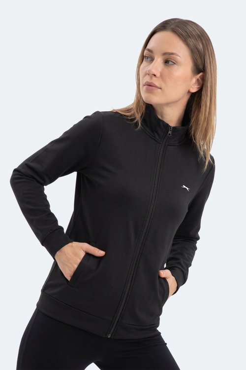 Slazenger RIVORA Kadın Dik Yaka Fermuarlı Siyah Sweatshırt