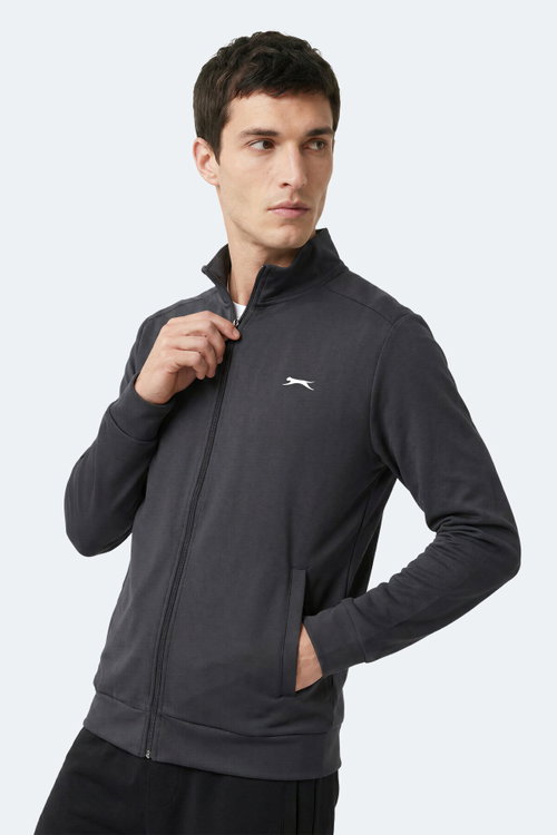 Slazenger RONAN Erkek Dik Yaka Fermuarlı Koyu Gri Sweatshırt